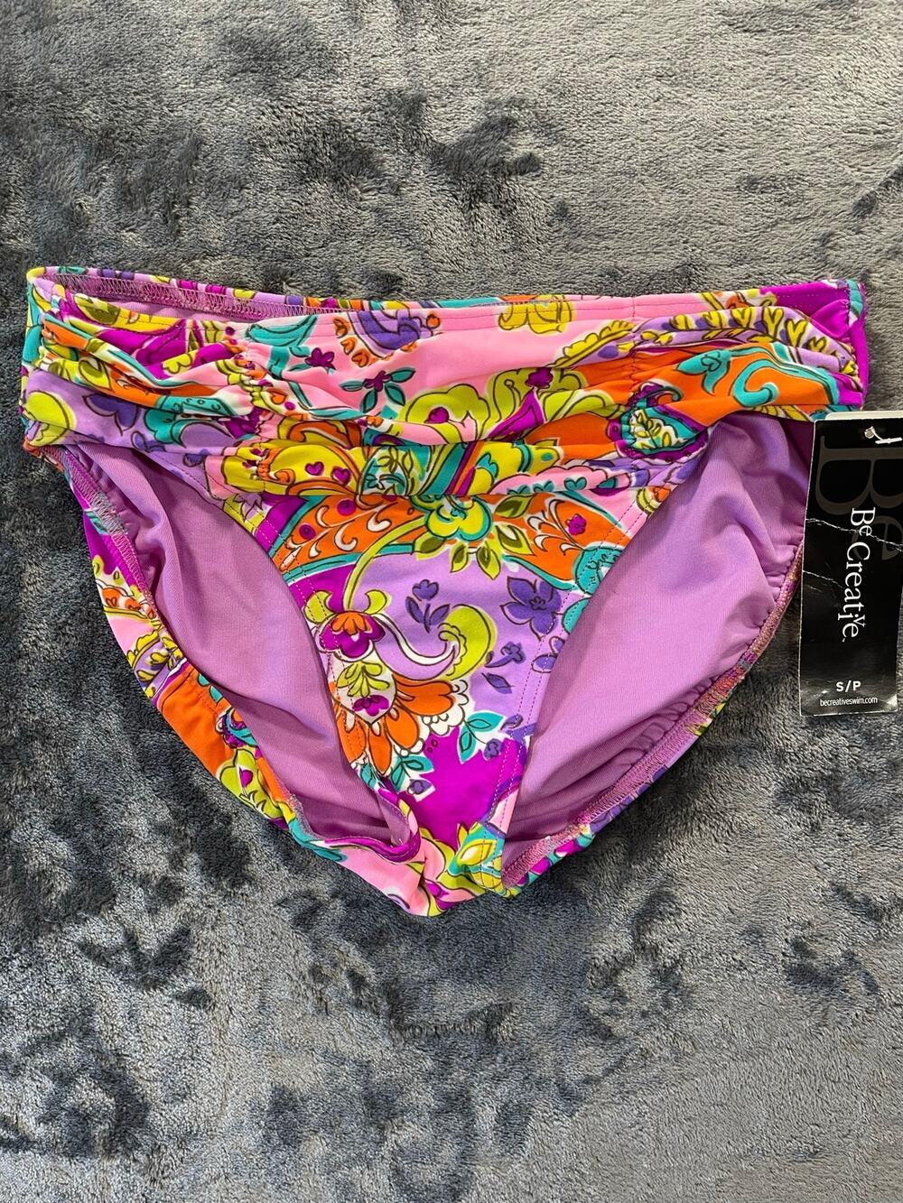 NWT Floral Paisley Ruched Waist Bikini Bottom Small S Be Creative Swimwear